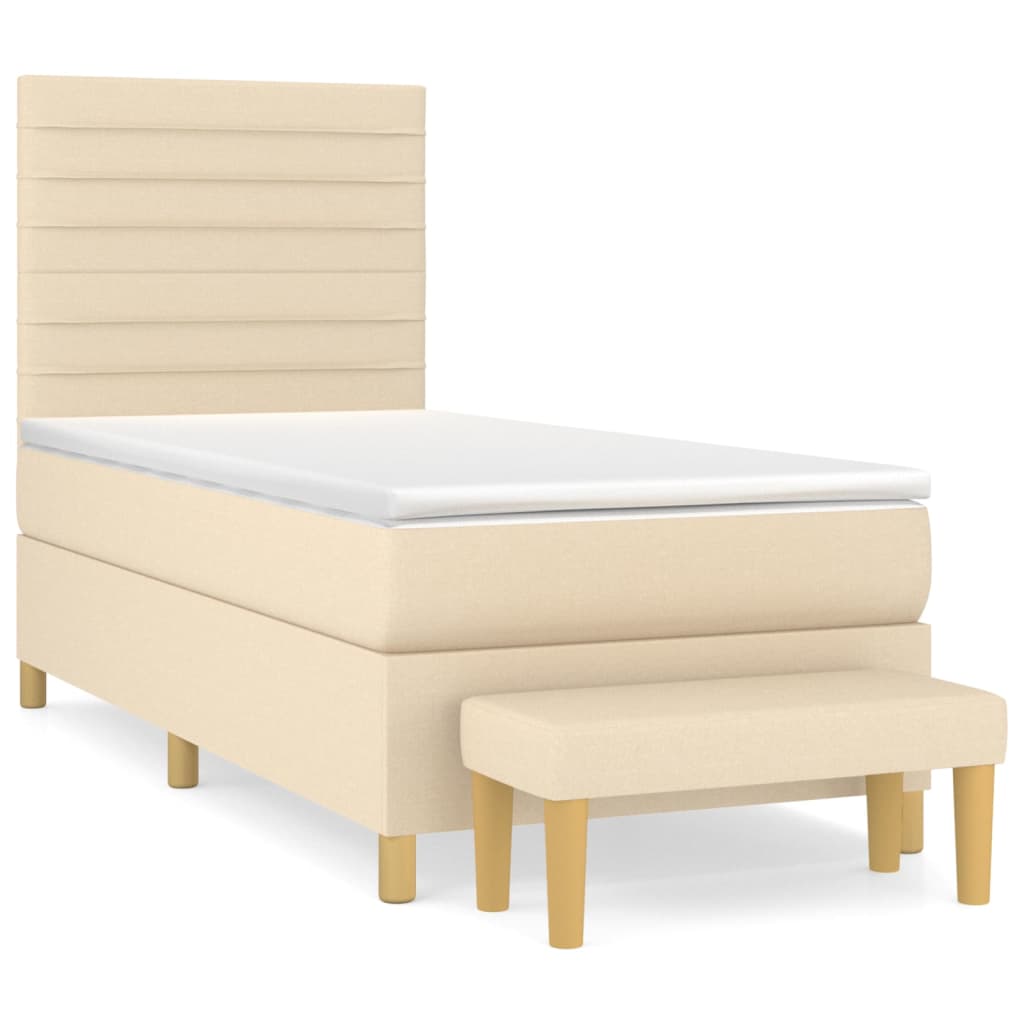 Pat box spring cu saltea, crem, 90x190 cm, textil GartenMobel Dekor