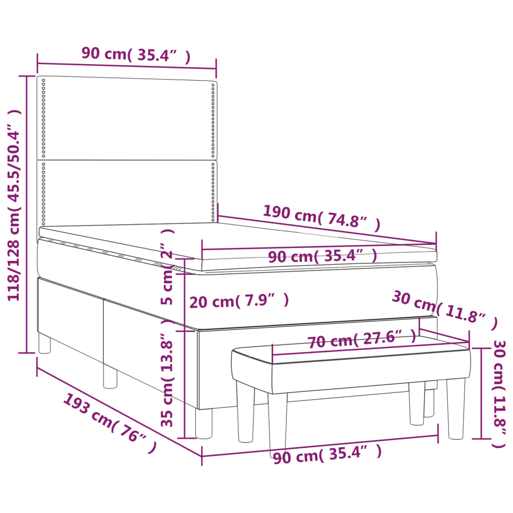 Pat box spring cu saltea, crem, 90x190 cm, textil GartenMobel Dekor