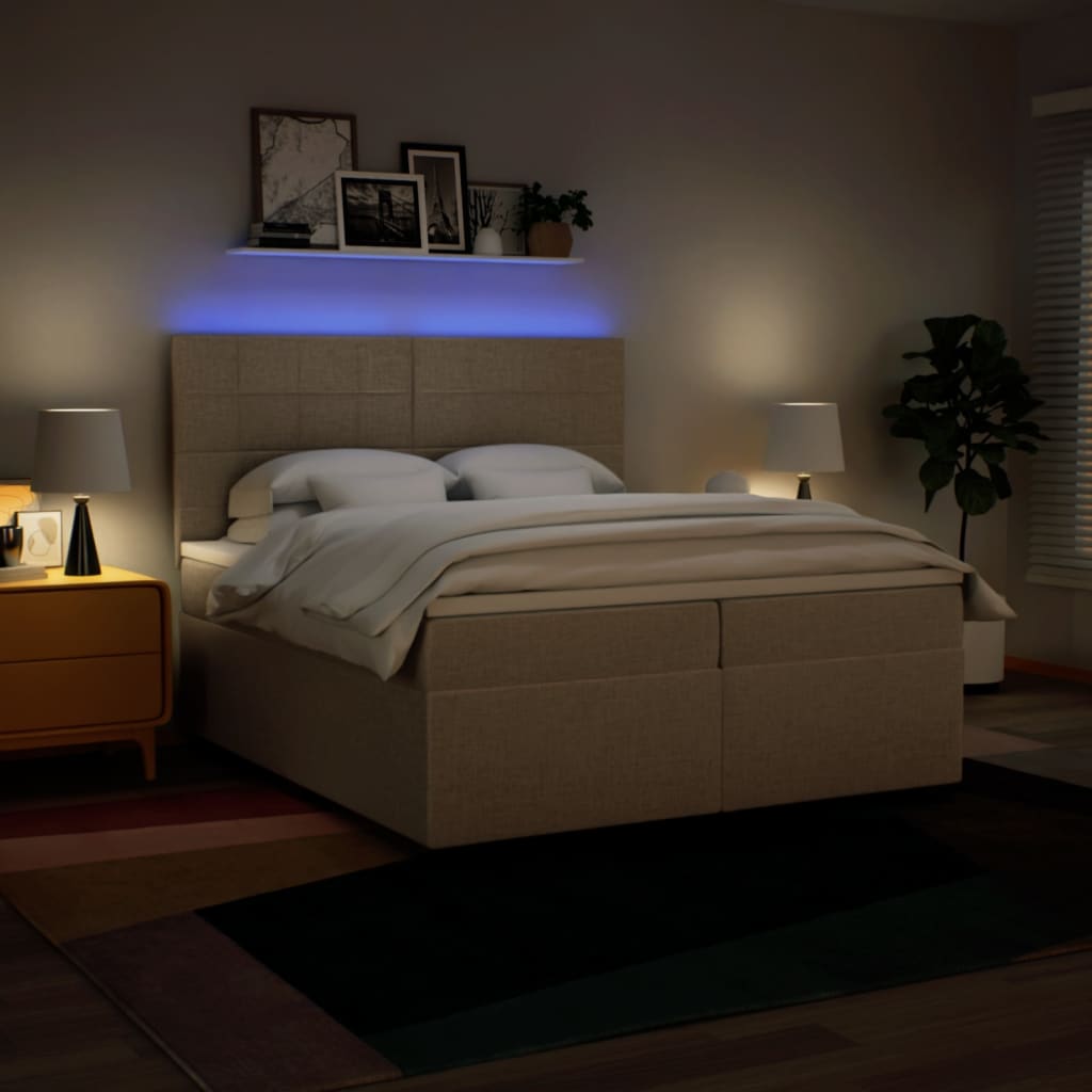 Pat box spring cu saltea, crem, 200x200 cm, textil GartenMobel Dekor