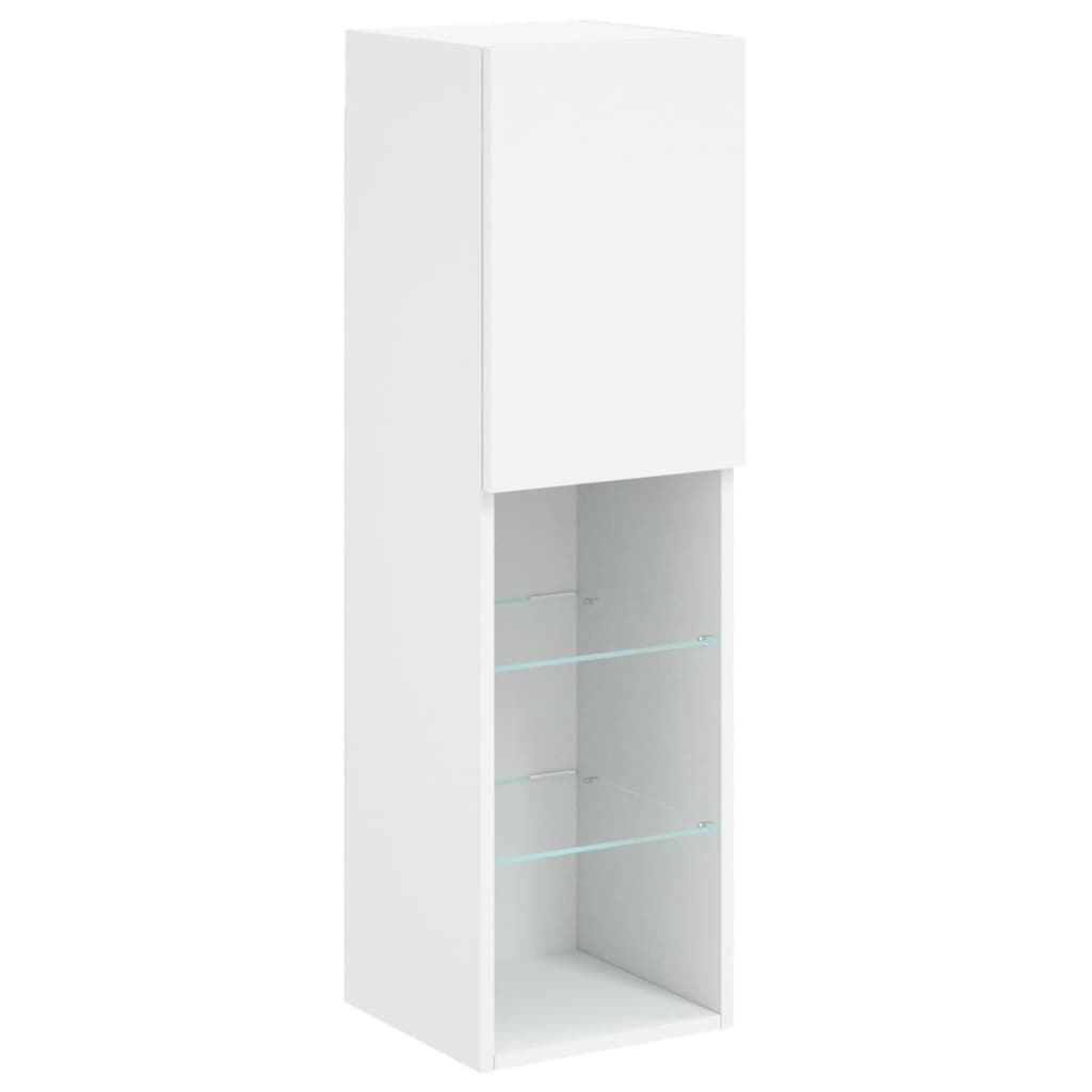 Set comode TV de perete, 7 piese, cu lumini LED, alb GartenMobel Dekor