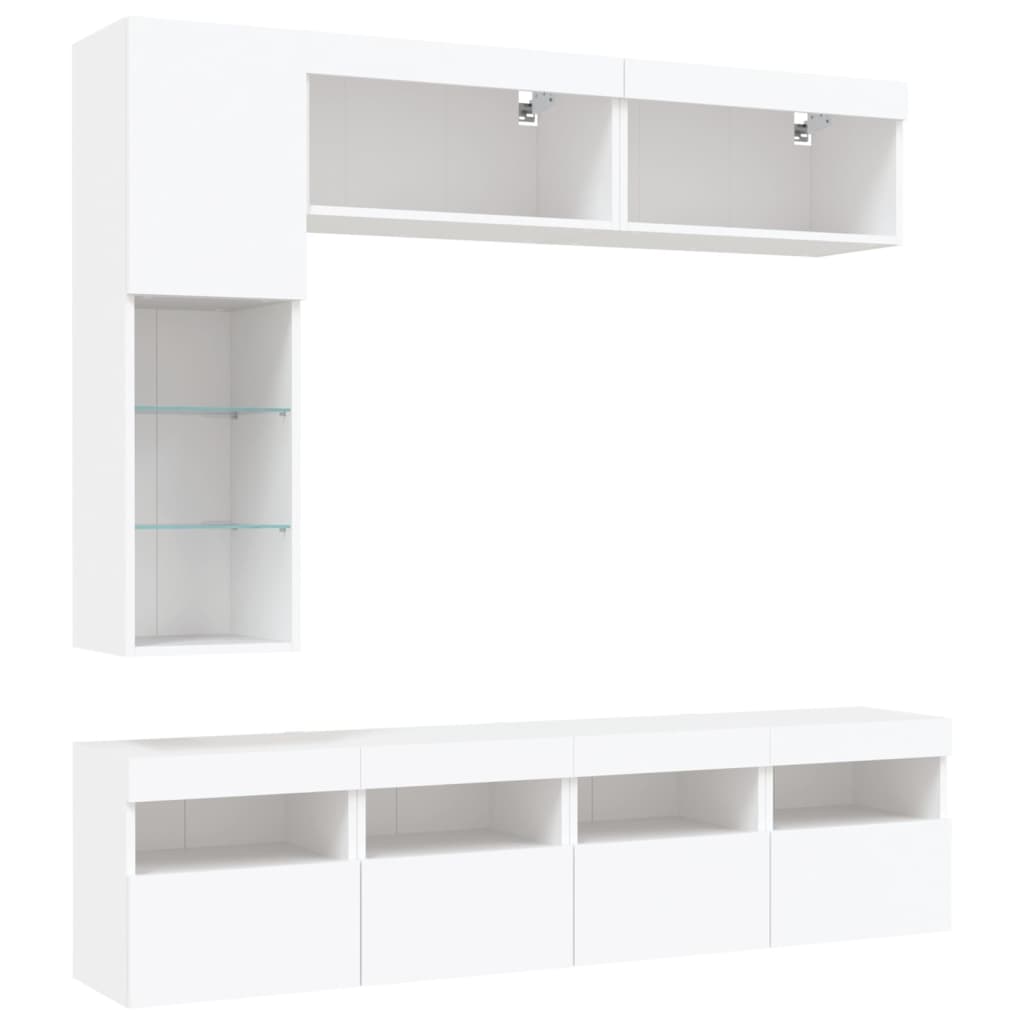 Set comode TV de perete, 7 piese, cu lumini LED, alb GartenMobel Dekor