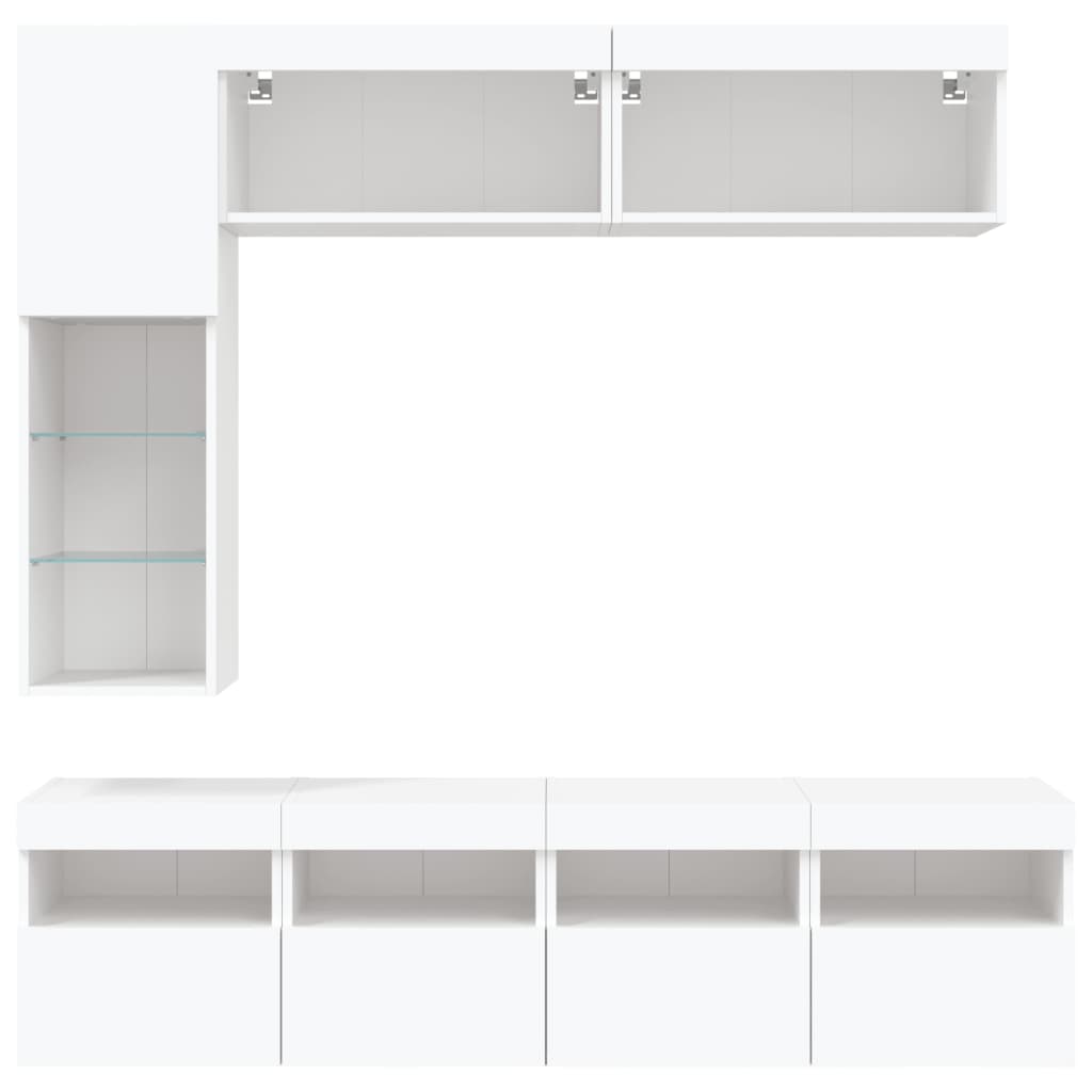 Set comode TV de perete, 7 piese, cu lumini LED, alb GartenMobel Dekor