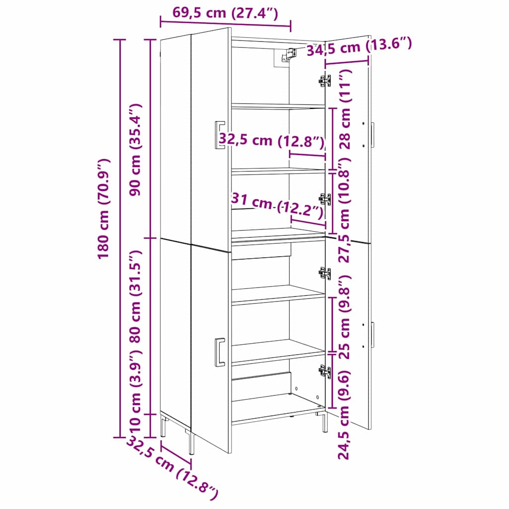 Bufet Lemn vechi 69.5 x 34 x 180 cm Lemn compozit GartenMobel Dekor