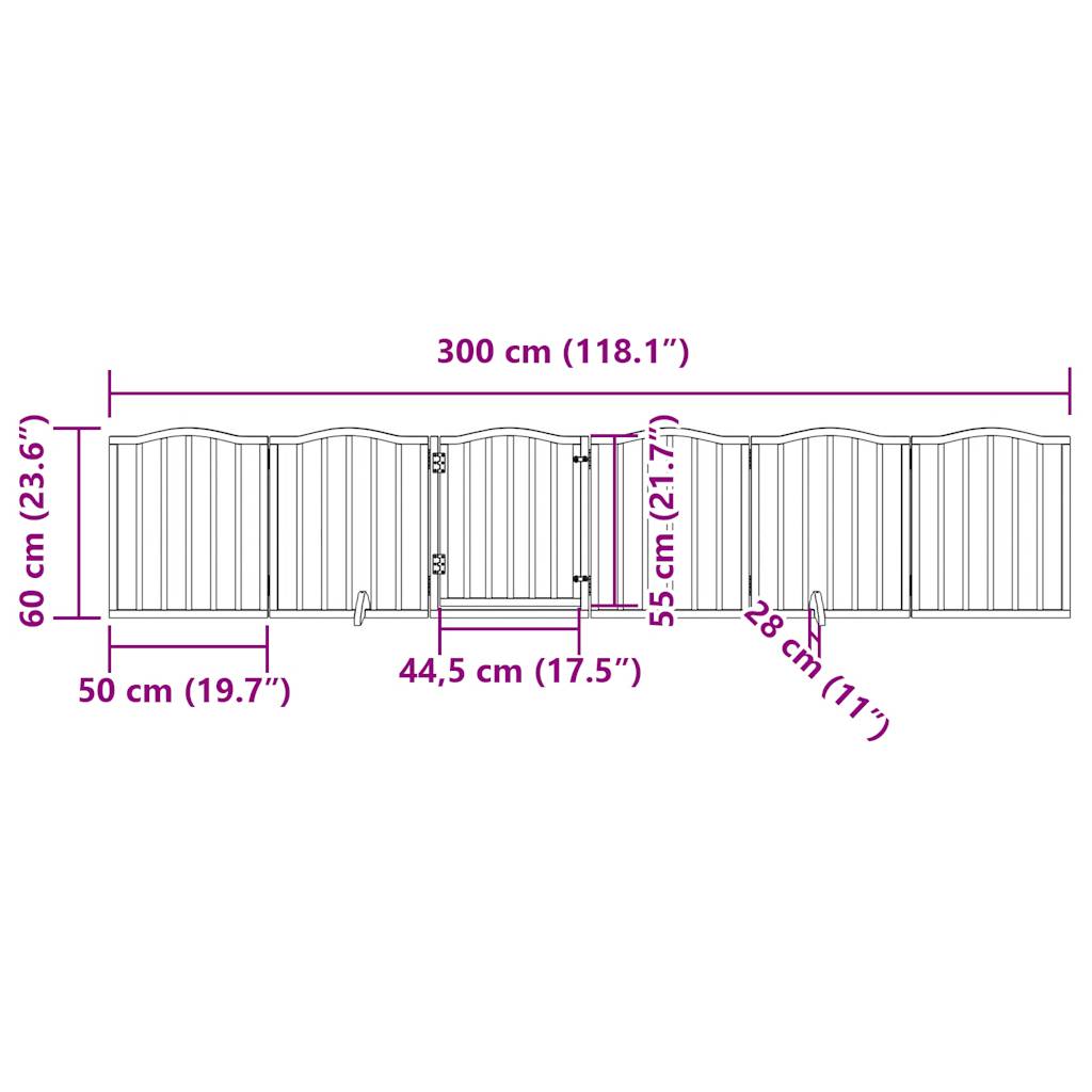 Poartă câini pliabilă cu ușă 6 panouri maro, 300 cm, lemn plop GartenMobel Dekor