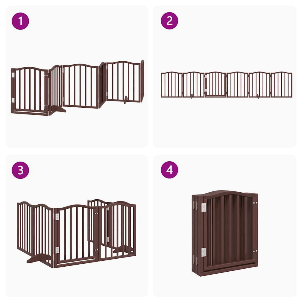 Poartă câini pliabilă cu ușă 6 panouri maro, 300 cm, lemn plop GartenMobel Dekor