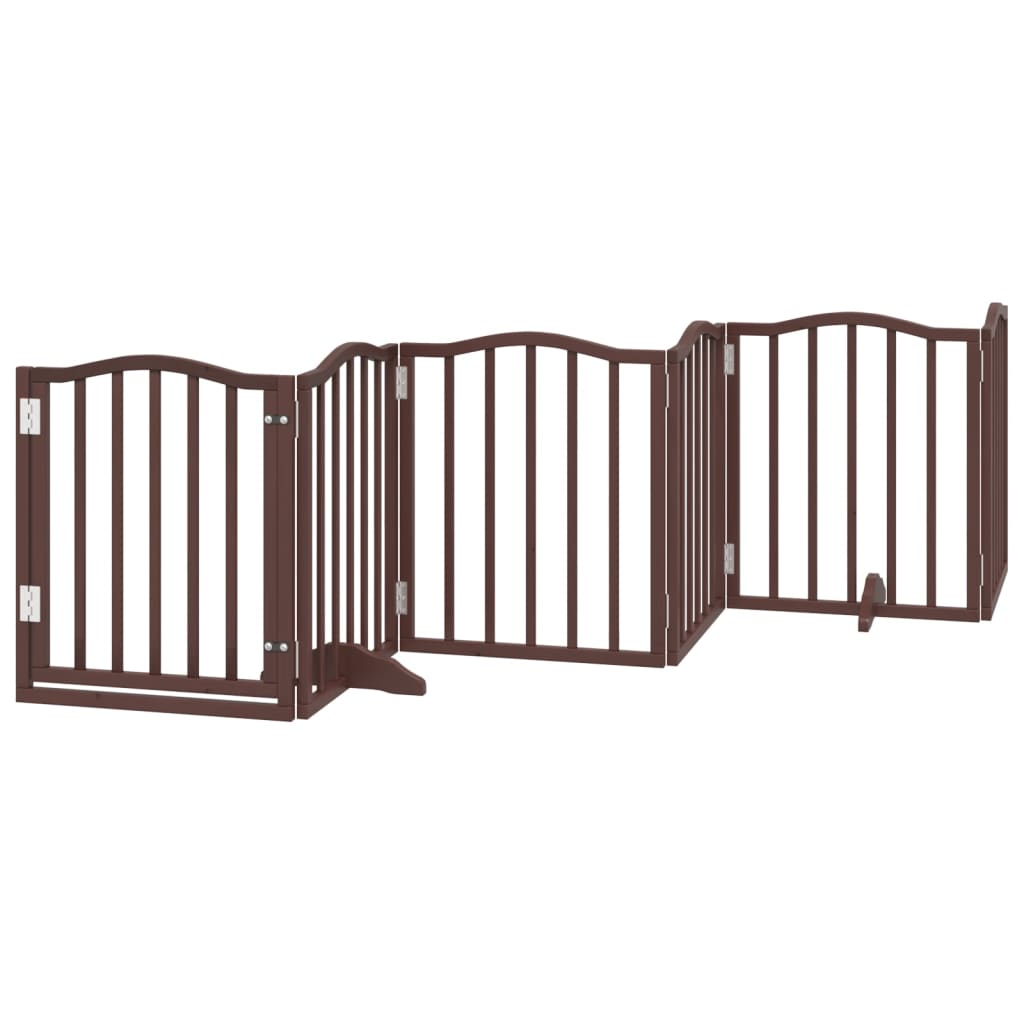 Poartă câini pliabilă cu ușă 6 panouri maro, 300 cm, lemn plop GartenMobel Dekor