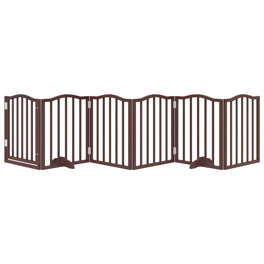 Poartă câini pliabilă cu ușă 6 panouri maro, 300 cm, lemn plop GartenMobel Dekor