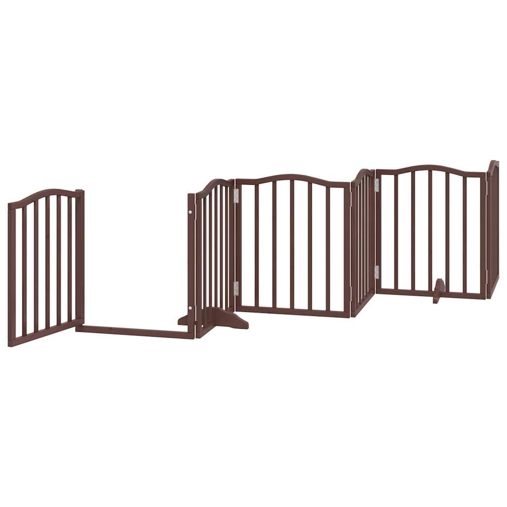 Poartă câini pliabilă cu ușă 6 panouri maro, 300 cm, lemn plop GartenMobel Dekor