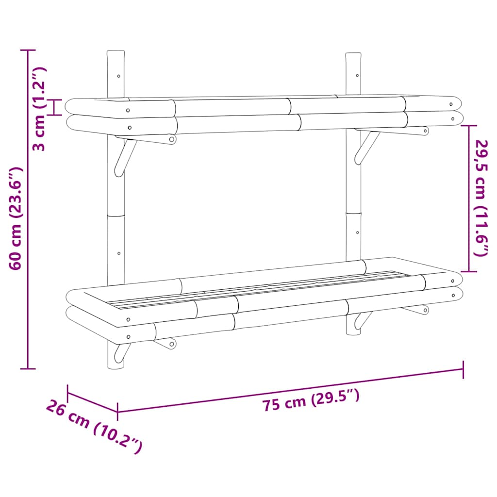 Poliță cu raft Pe perete Maro 75 x 26 x 60 cm Bambus GartenMobel Dekor