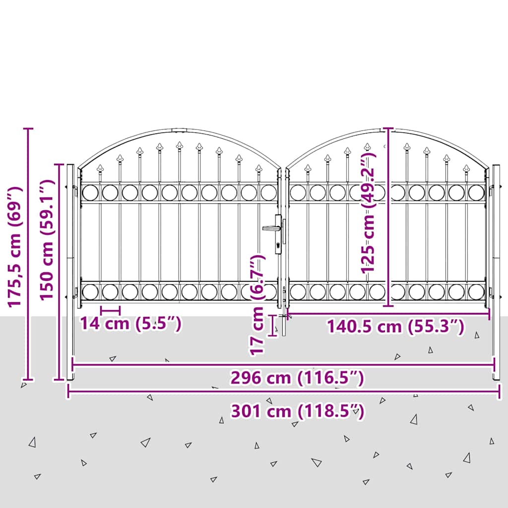 Poartă de Gard Altele Gri 300 x 125 cm Oțel GartenMobel Dekor