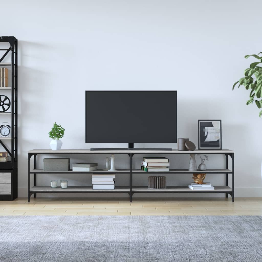 Comodă TV, gri sonoma, 200x30x50 cm, lemn prelucrat și metal GartenMobel Dekor