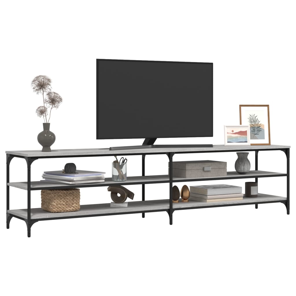 Comodă TV, gri sonoma, 200x30x50 cm, lemn prelucrat și metal GartenMobel Dekor