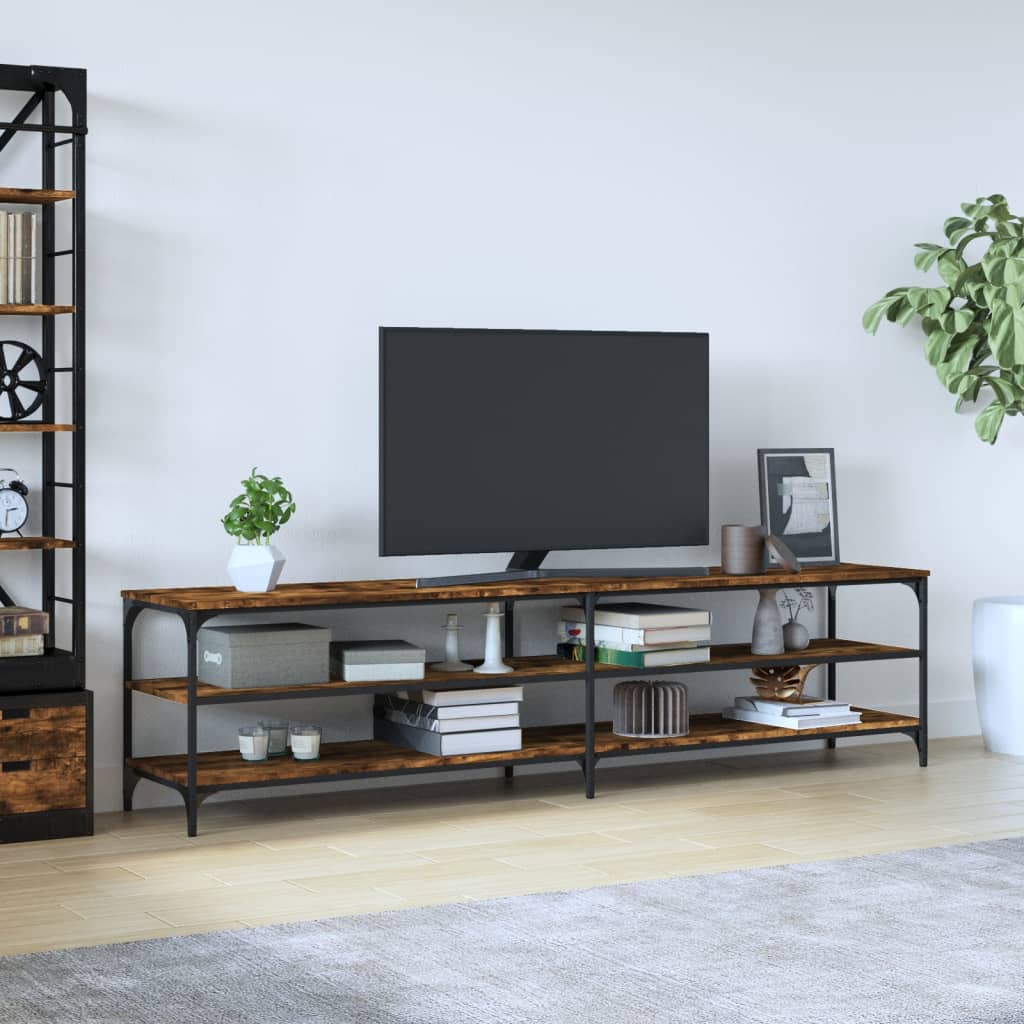 Comodă TV, stejar fumuriu, 200x30x50 cm lemn prelucrat și metal GartenMobel Dekor