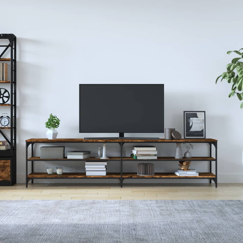 Comodă TV, stejar fumuriu, 200x30x50 cm lemn prelucrat și metal GartenMobel Dekor