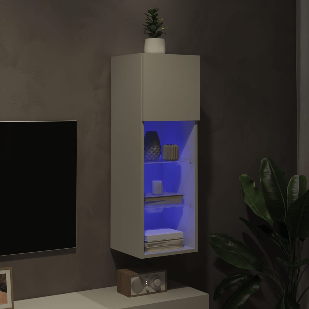 Comodă TV cu lumini LED, alb, 30,5x30x90 cm GartenMobel Dekor