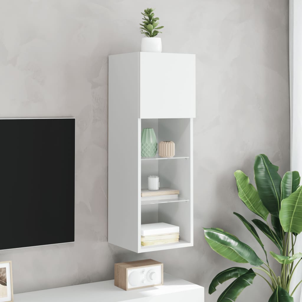 Comodă TV cu lumini LED, alb, 30,5x30x90 cm GartenMobel Dekor