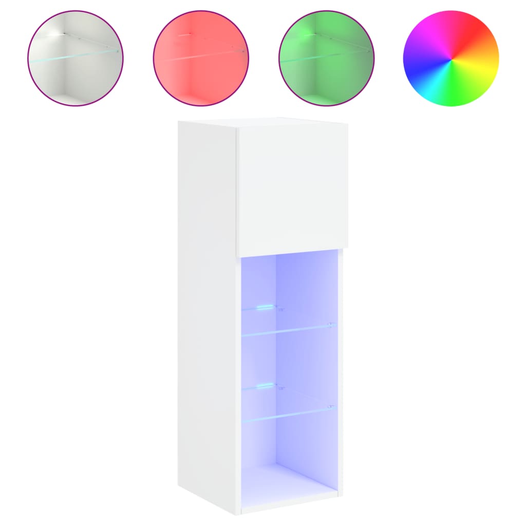 Comodă TV cu lumini LED, alb, 30,5x30x90 cm GartenMobel Dekor