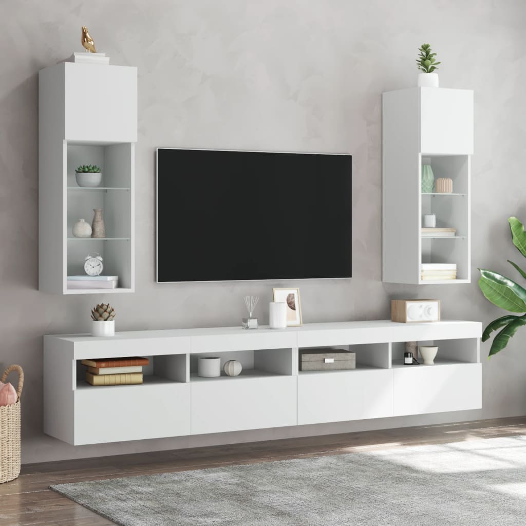 Comodă TV cu lumini LED, alb, 30,5x30x90 cm GartenMobel Dekor