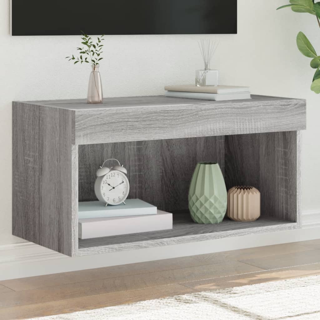Comodă TV cu lumini LED, gri sonoma, 60x30x30 cm GartenMobel Dekor