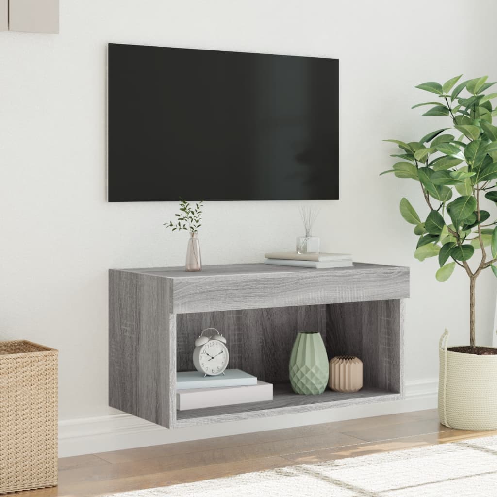 Comodă TV cu lumini LED, gri sonoma, 60x30x30 cm GartenMobel Dekor