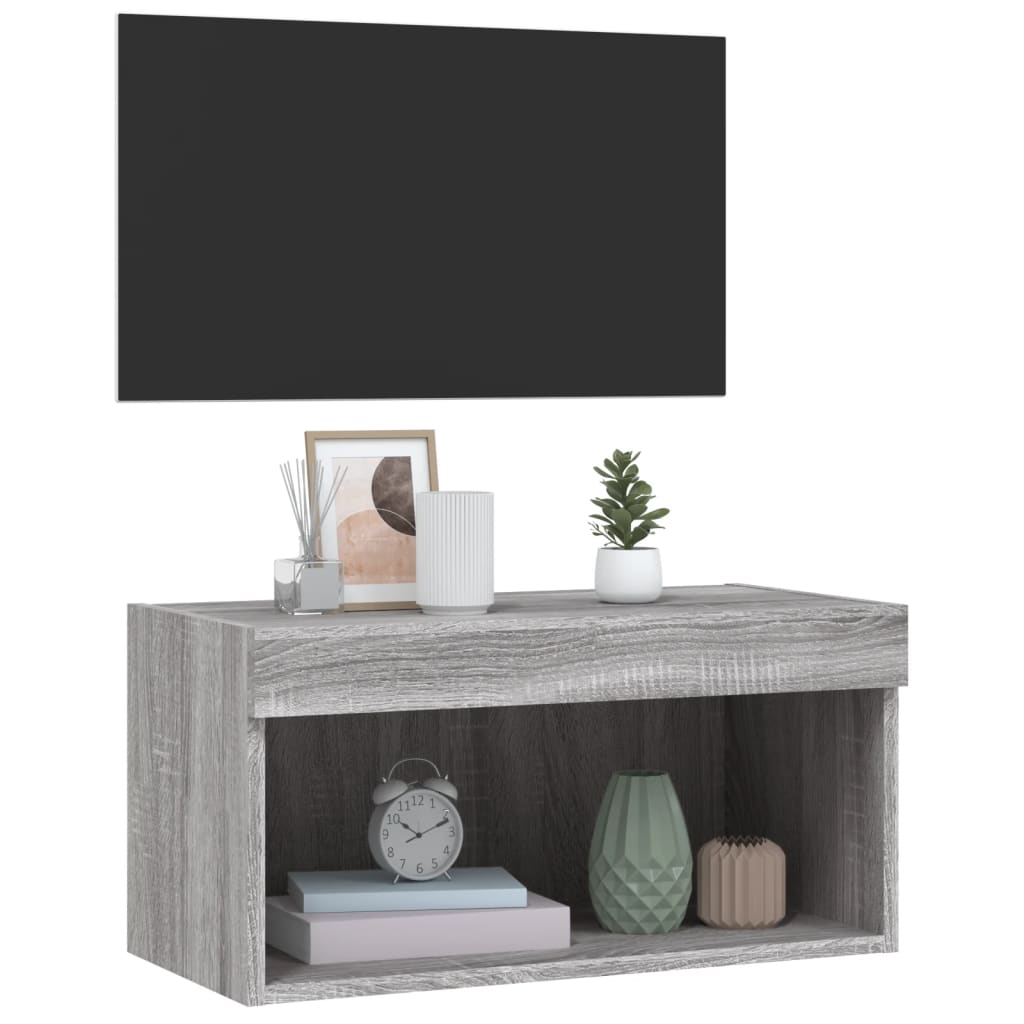 Comodă TV cu lumini LED, gri sonoma, 60x30x30 cm GartenMobel Dekor