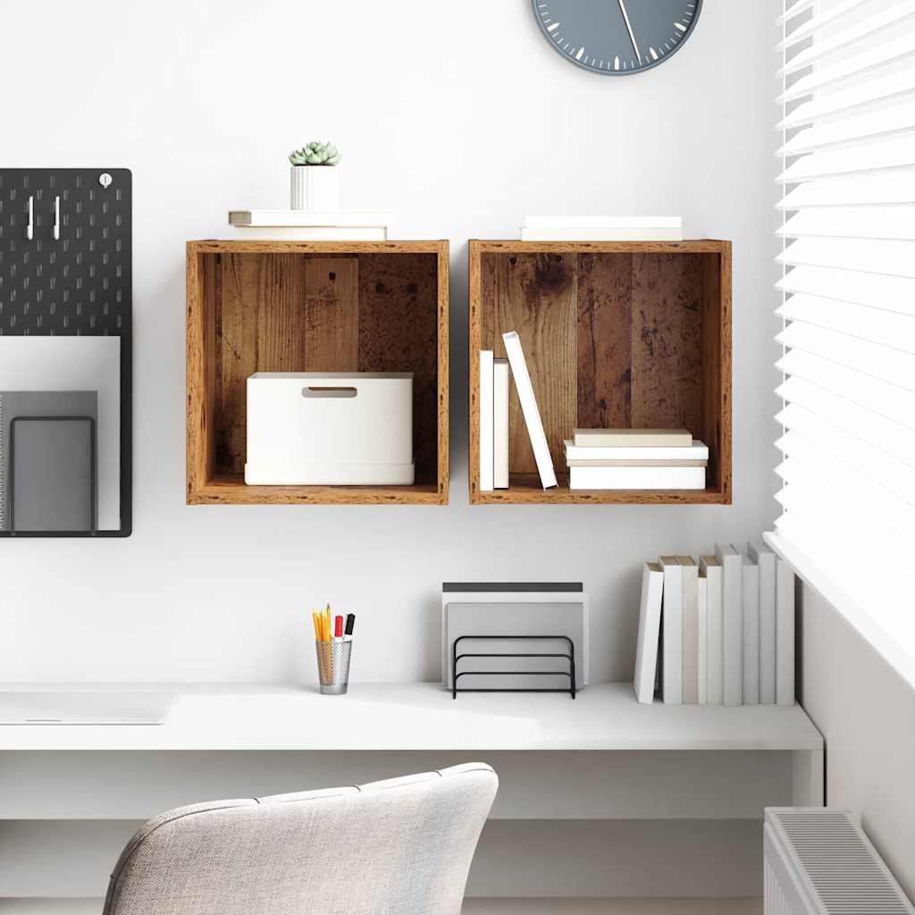 Dulap de perete 2 pcs Lemn vechi 37 x 37 x 37 cm Lemn compozit GartenMobel Dekor