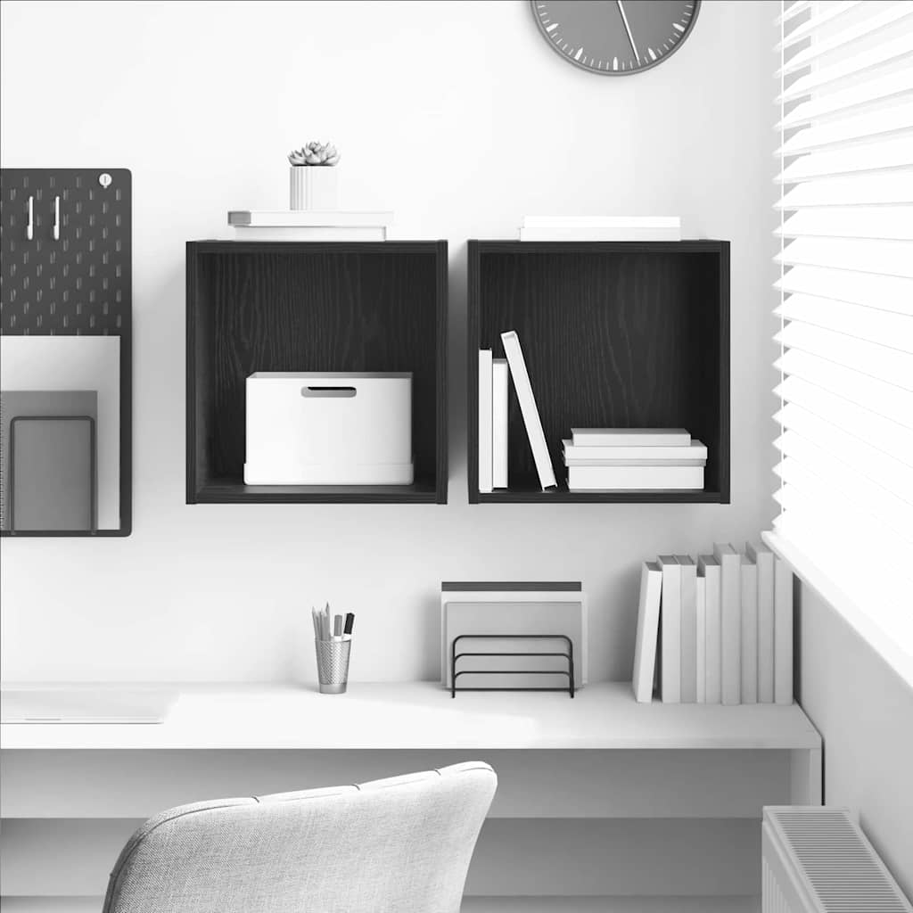 Dulap de perete cu raft 2 pcs Stejar Negru 37 x 37 x 37 cm GartenMobel Dekor