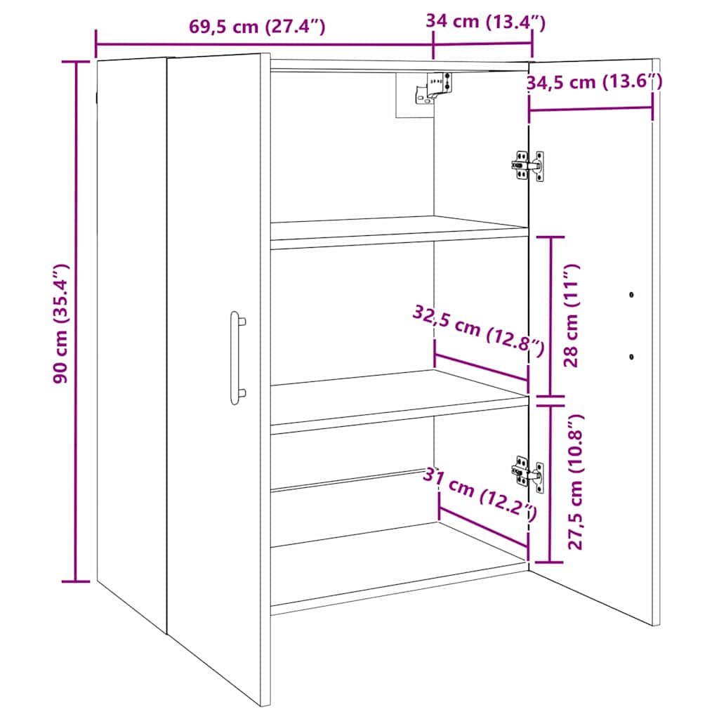 Dulap montat pe perete Lemn vechi 69.5 x 34 x 90 cm GartenMobel Dekor