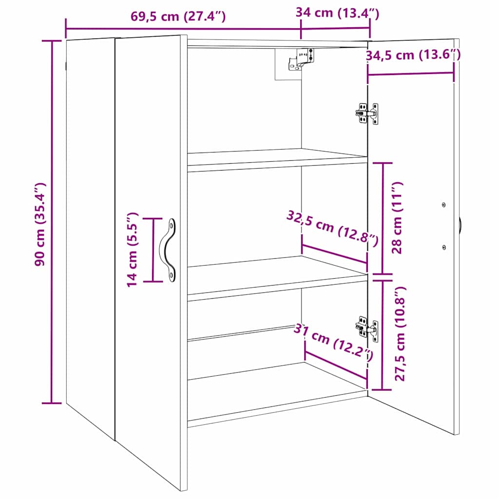 Dulap montat pe perete Negru 69.5 x 34 x 90 cm Lemn compozit GartenMobel Dekor