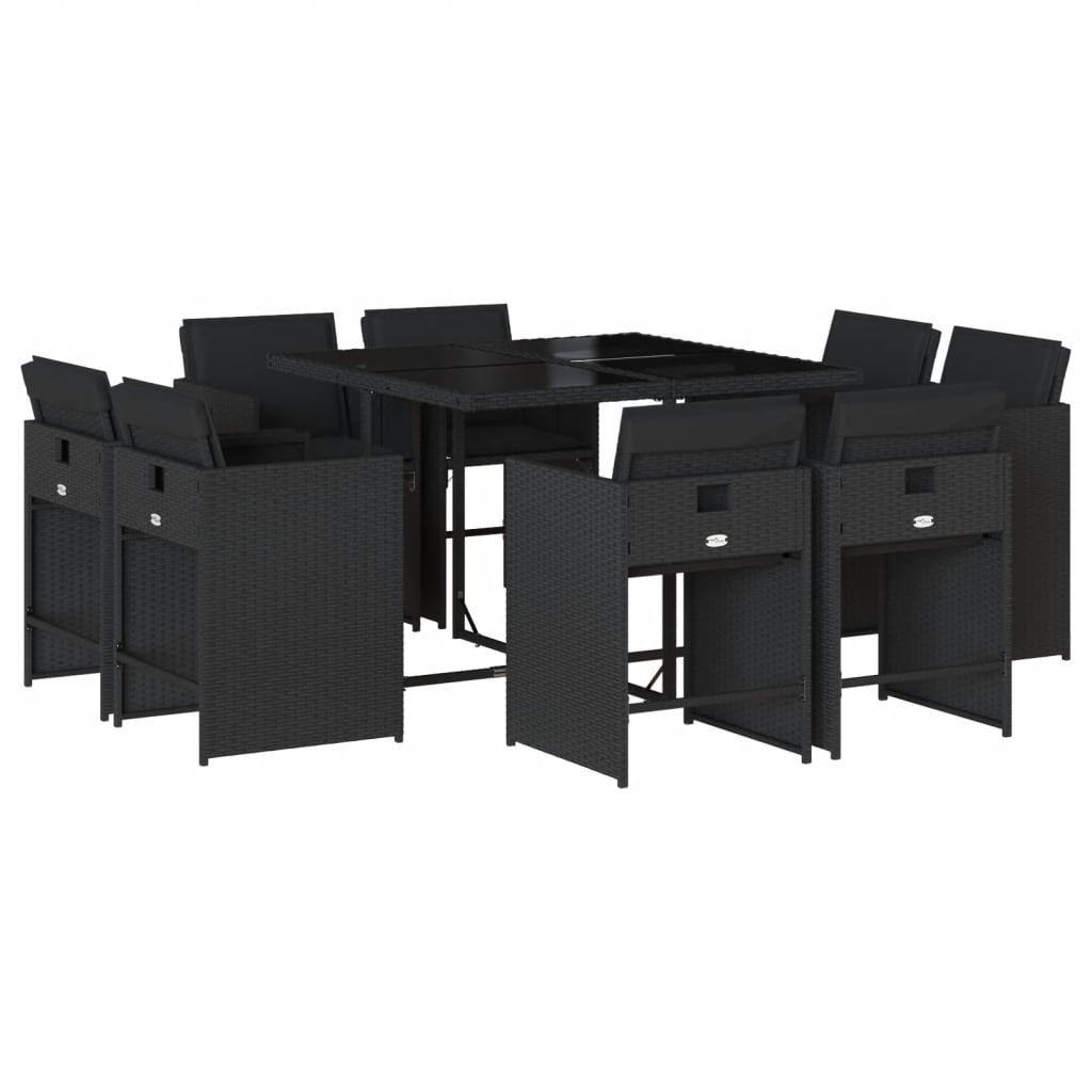 Set mobilier de grădină cu perne, 9 piese, negru, poliratan GartenMobel Dekor