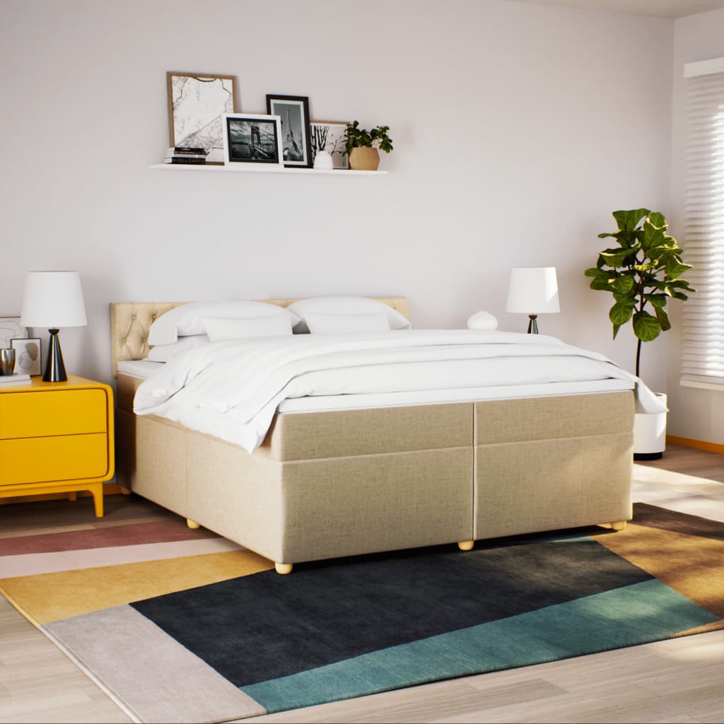 Pat box spring cu saltea, crem, 200x200 cm, textil GartenMobel Dekor