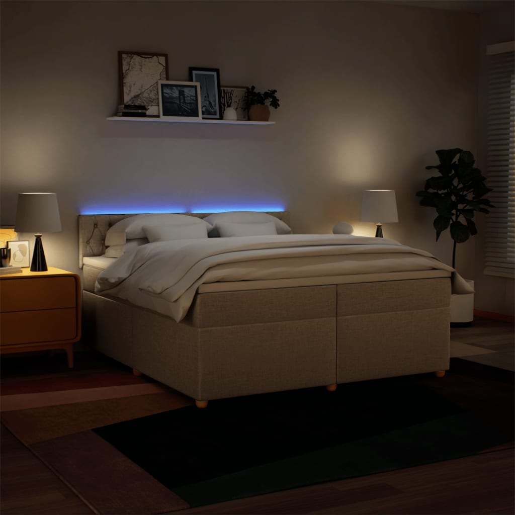 Pat box spring cu saltea, crem, 200x200 cm, textil GartenMobel Dekor