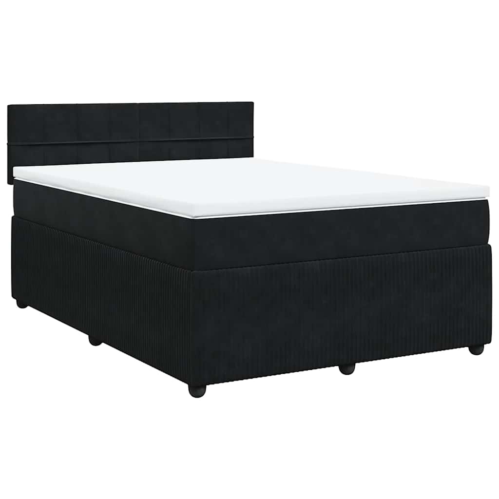 Pat box spring cu saltea, negru, 140x200 cm, catifea GartenMobel Dekor