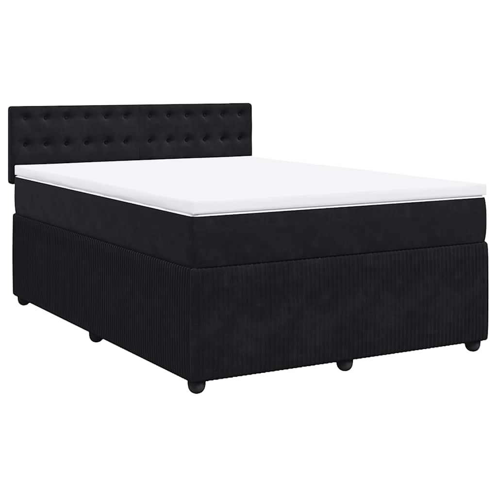 Pat box spring cu saltea, negru, 140x200 cm, catifea GartenMobel Dekor