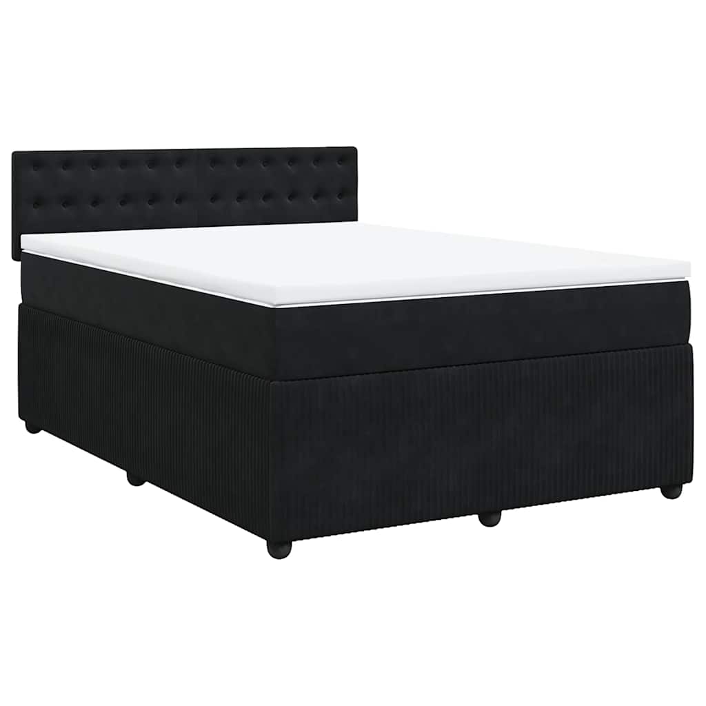 Pat box spring cu saltea, negru, 140x200 cm, catifea GartenMobel Dekor