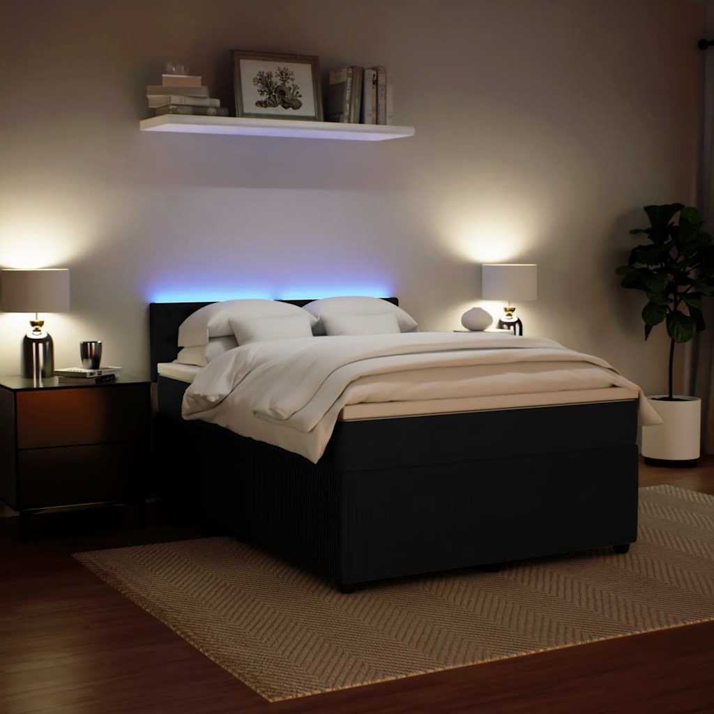 Pat box spring cu saltea, negru, 140x200 cm, catifea GartenMobel Dekor