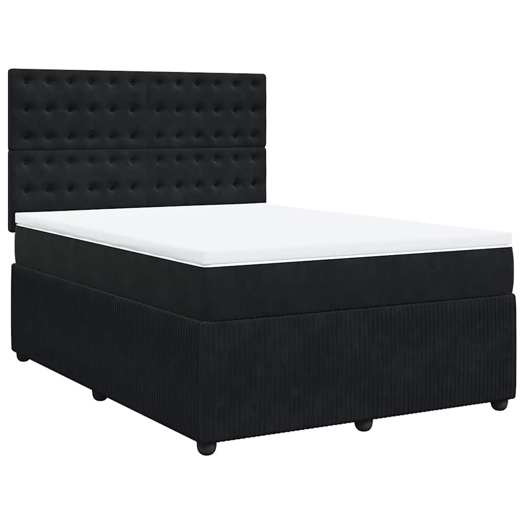Pat box spring cu saltea, negru, 140x200 cm, catifea GartenMobel Dekor