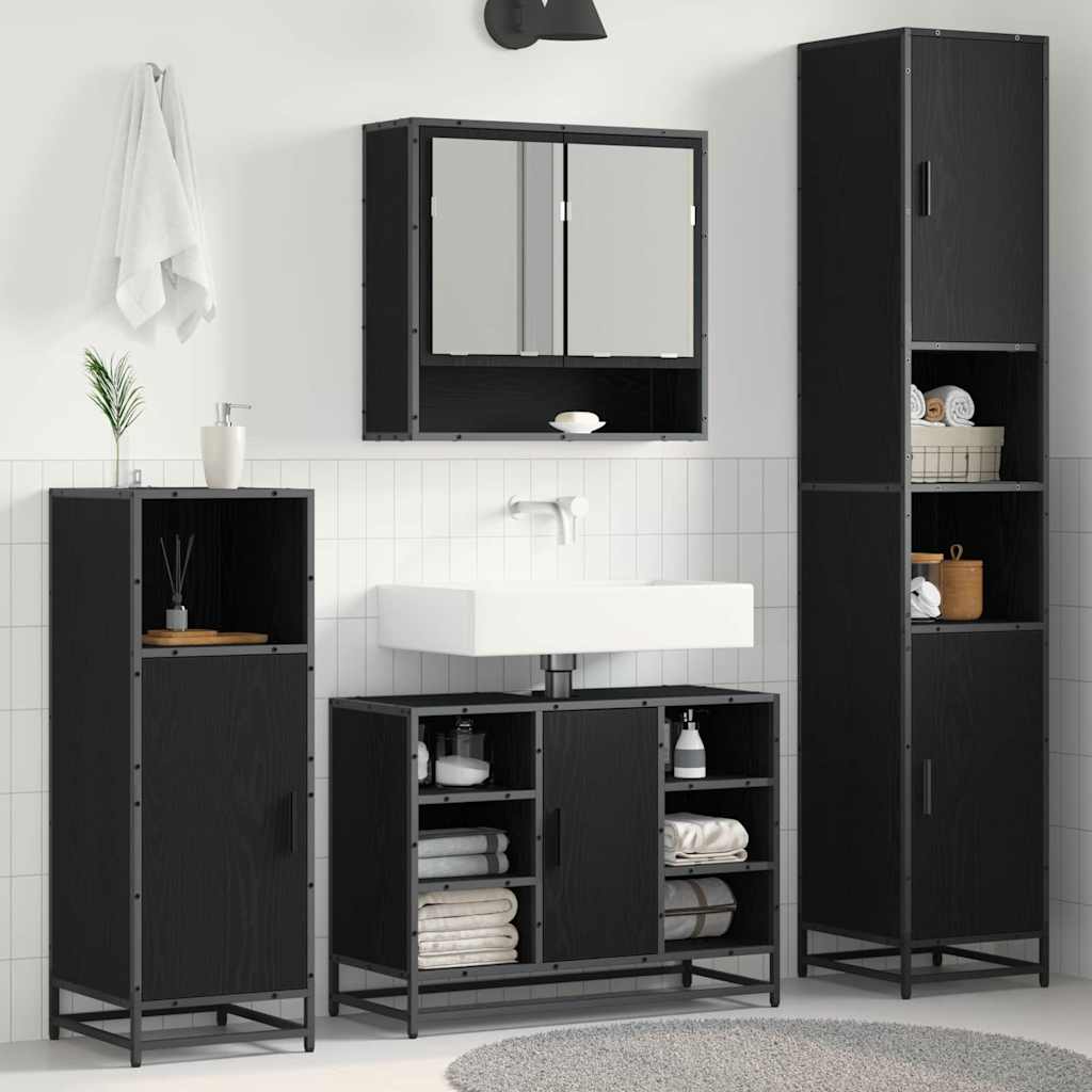 Dulap de Baie Stejar negru 35 x 37.5 x 188.5 cm Lemn compozit GartenMobel Dekor