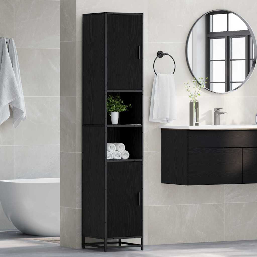 Dulap de Baie Stejar negru 35 x 37.5 x 188.5 cm Lemn compozit GartenMobel Dekor
