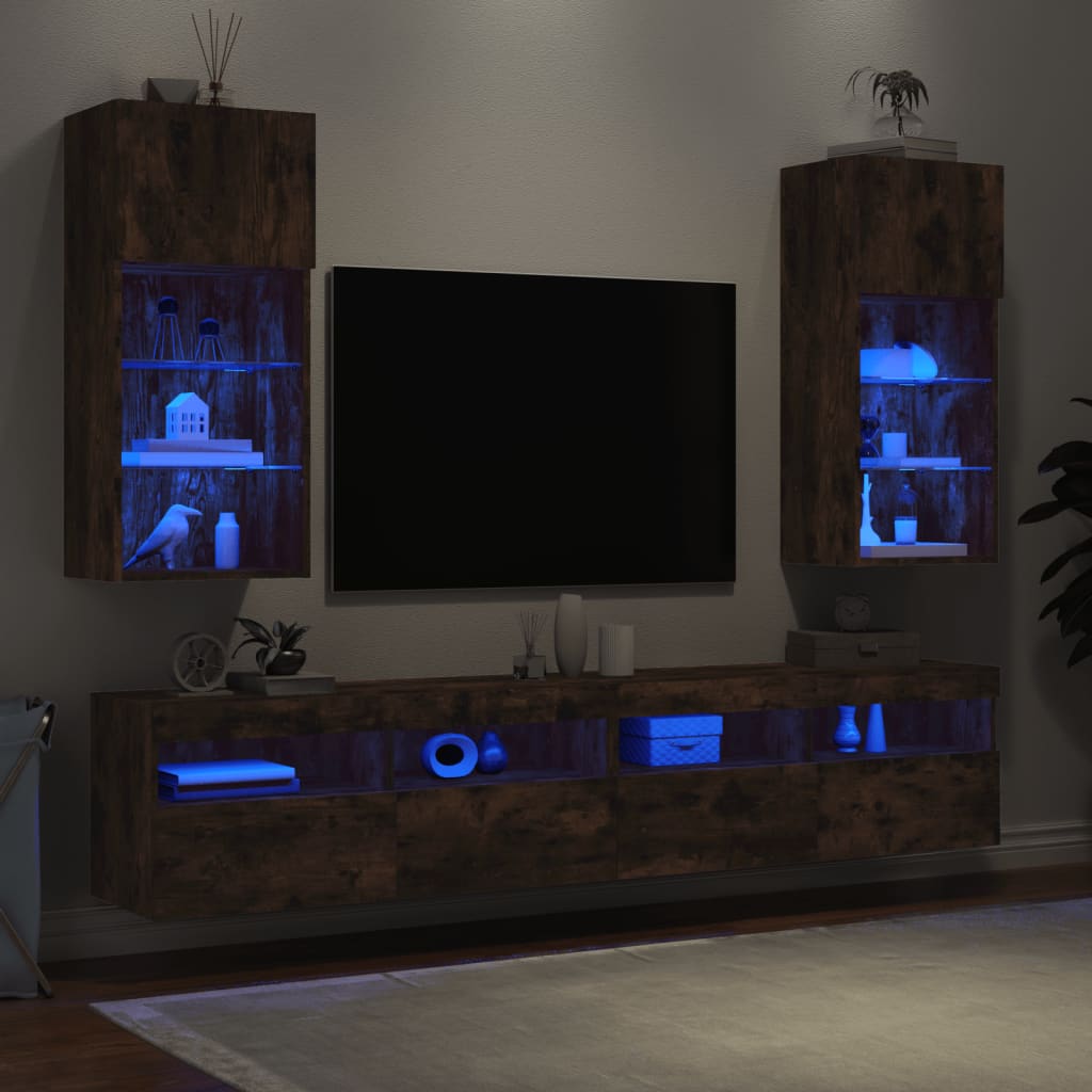 Comode TV cu lumini LED, stejar fumuriu, 40,5x30x90 cm GartenMobel Dekor