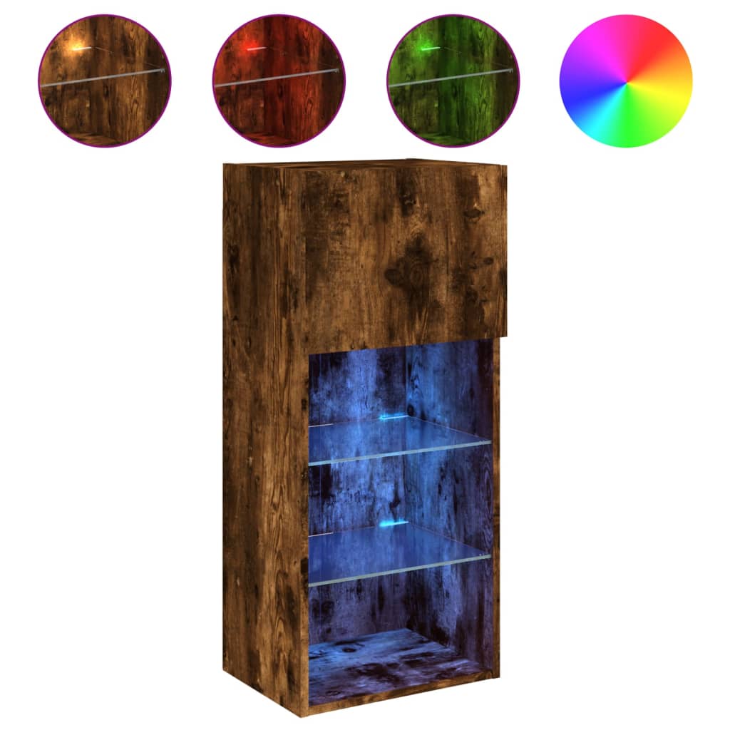 Comode TV cu lumini LED, stejar fumuriu, 40,5x30x90 cm GartenMobel Dekor