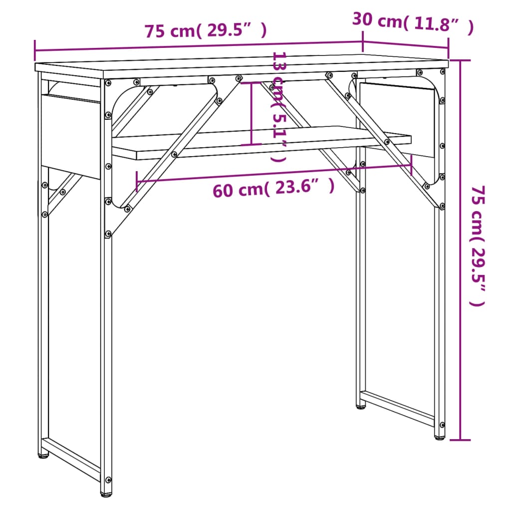 Măsuță consolă cu raft stejar fumuriu 75x30x75cm lemn prelucrat GartenMobel Dekor