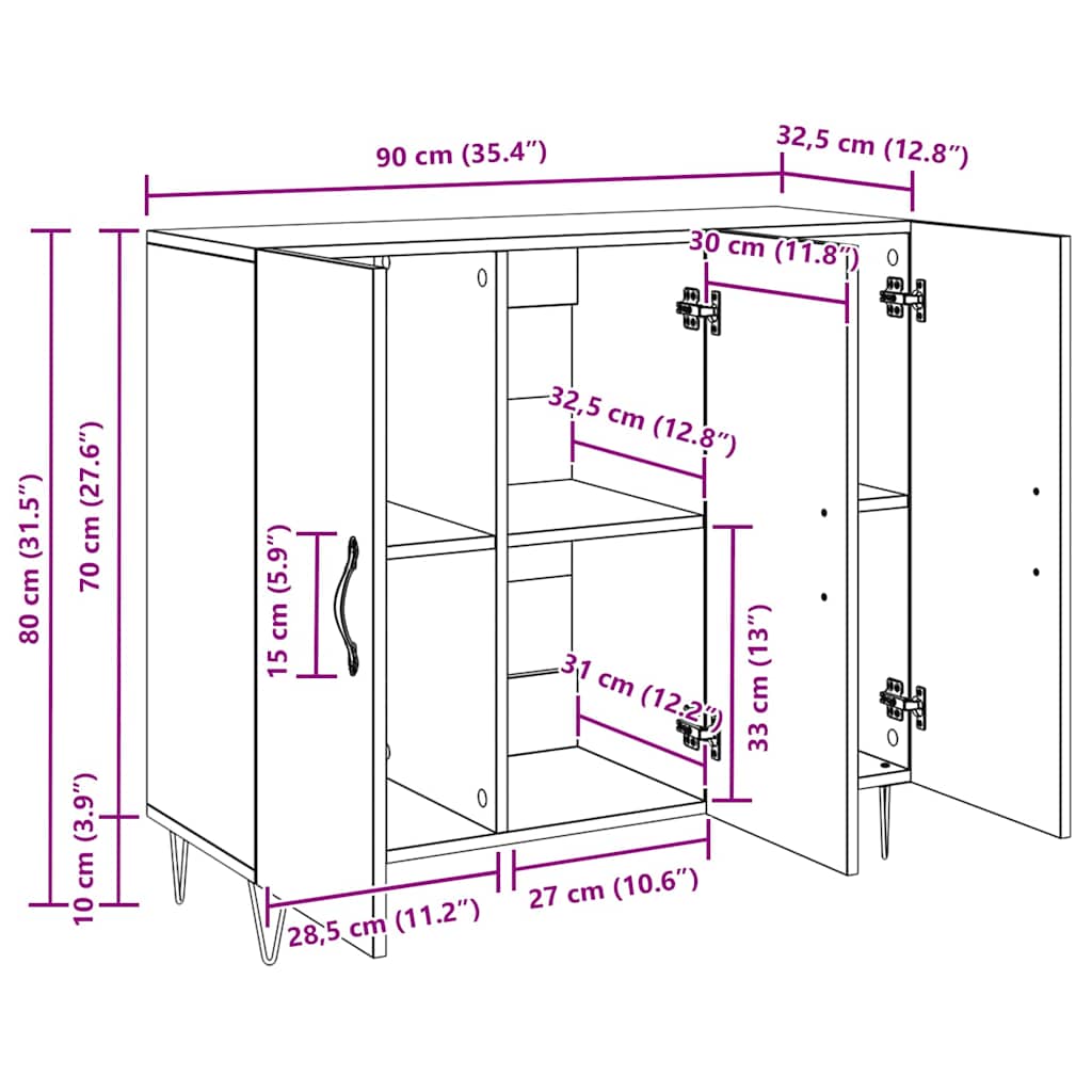 Bufet Stejar negru 90 x 34 x 80 cm Lemn compozit GartenMobel Dekor