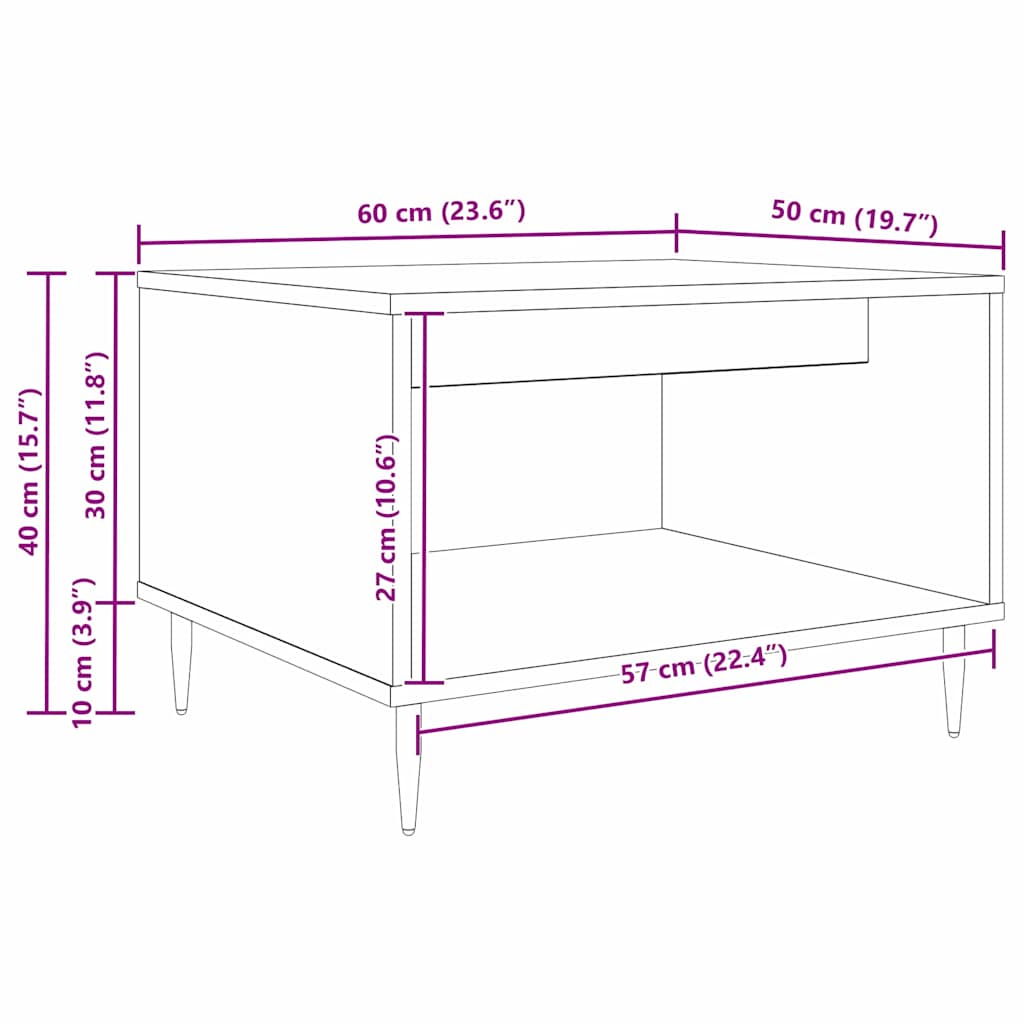 Masă de cafea stejar artizanal 60 x 50 x 40 cm Lemn compozit GartenMobel Dekor