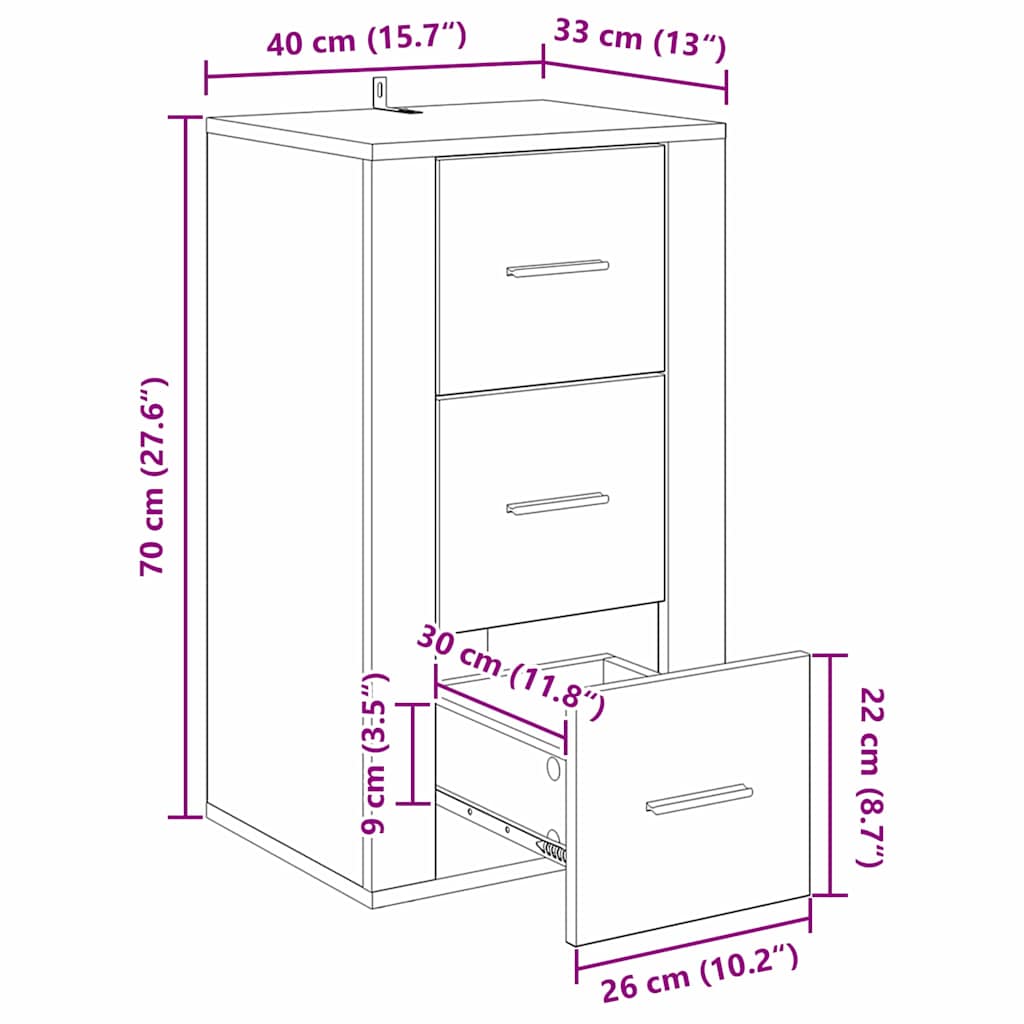 Bufet cu sertar Stejar negru 40 x 33 x 70 cm Lemn compozit GartenMobel Dekor