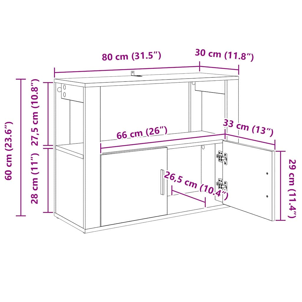 Bufet stejar artizanal 80 x 30 x 60 cm Lemn compozit GartenMobel Dekor