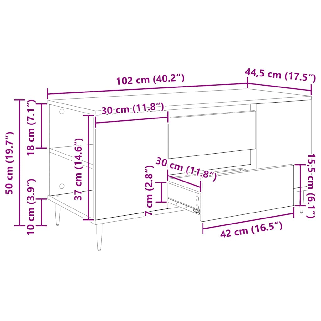 Masă de cafea Stejar negru 102 x 44.5 x 50 cm Lemn compozit GartenMobel Dekor