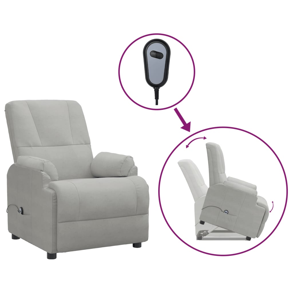 Fotoliu rabatabil cu ridicare, gri deschis, piele întoarsă eco GartenMobel Dekor