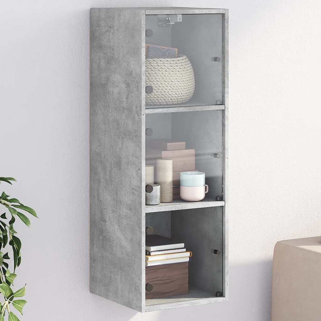 Dulap de perete cu uși din sticlă, gri beton, 35x37x100 cm GartenMobel Dekor