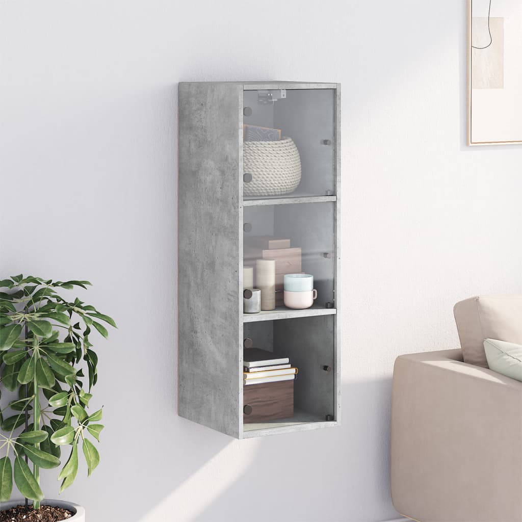 Dulap de perete cu uși din sticlă, gri beton, 35x37x100 cm GartenMobel Dekor